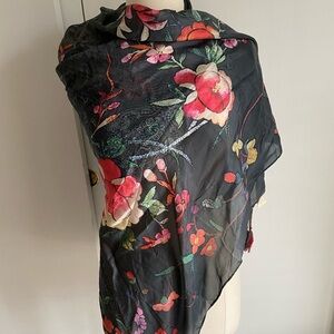 Johnny Was Black and Pink Silk Floral Wrap